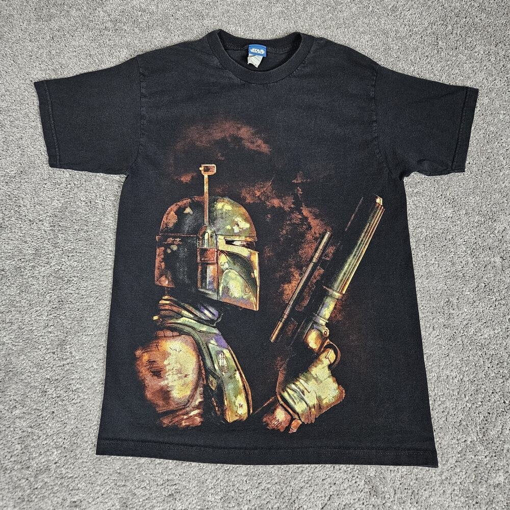 Vtg Star Wars Boba Fett Adult Medium Black Tee Y2K Bounty Hunter Mandalorian